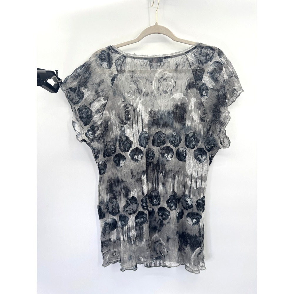 Per Una Gray Velvet Gauze Mesh Top 18 Italy Scoop Neck Stretch Mixed Media Boho - Picture 6 of 13